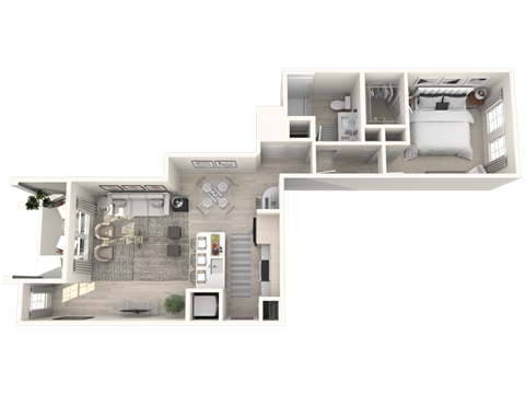 a floor plan of a house with a bedroom and a living room